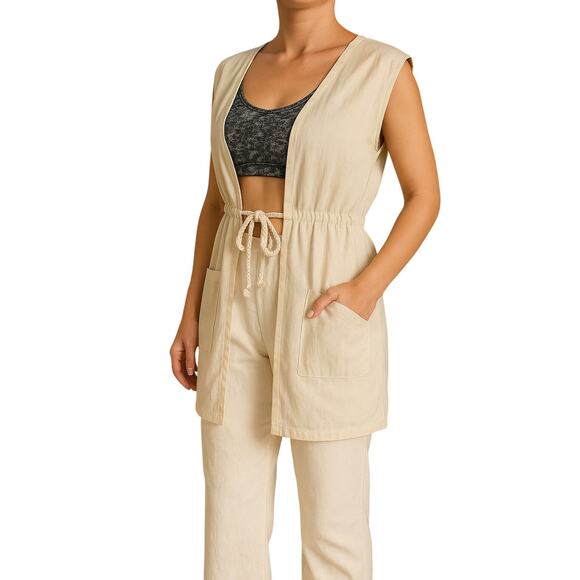 PROJECT 1951 Linen Blend Hooded Drawstring Sleeveless Cardi Small S RESORT - Picture 1 of 6